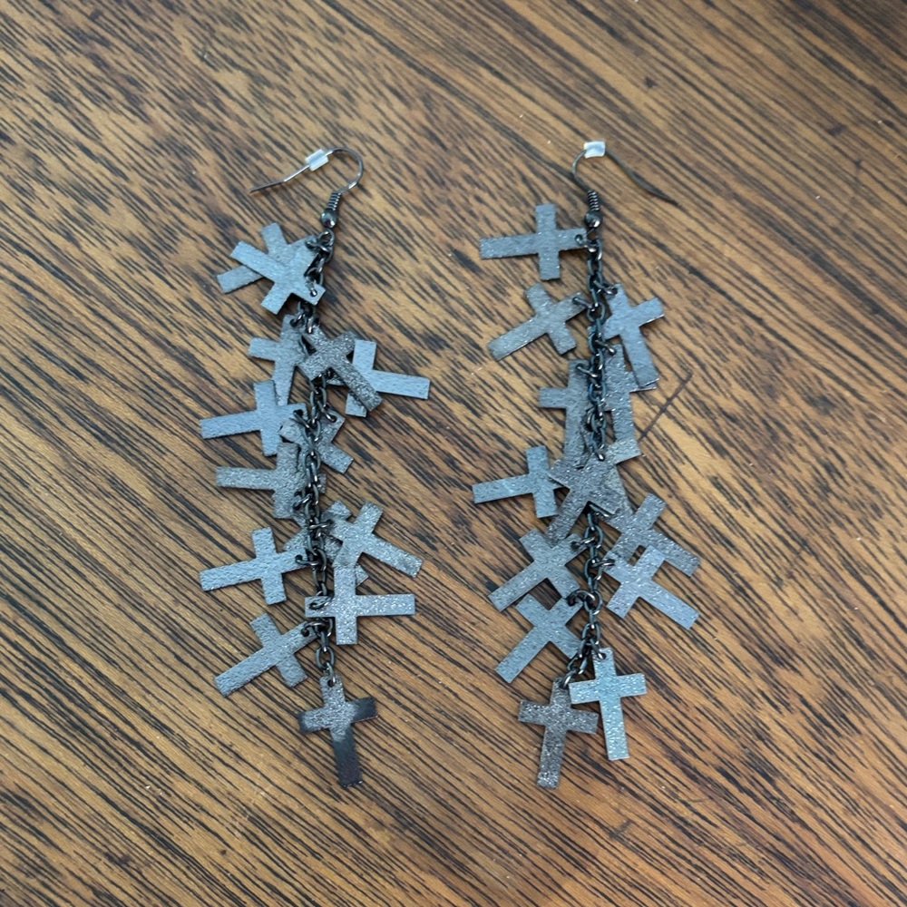 Black Cross Dangle Earrings